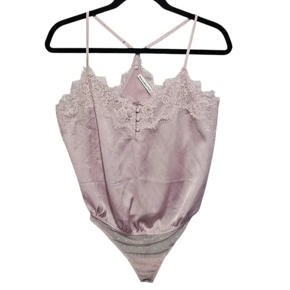 ABERCROMBIE & FITCH Light Purple Nylon Lace Spaghetti Strap Thong Bodysuit Small - Picture 1 of 6